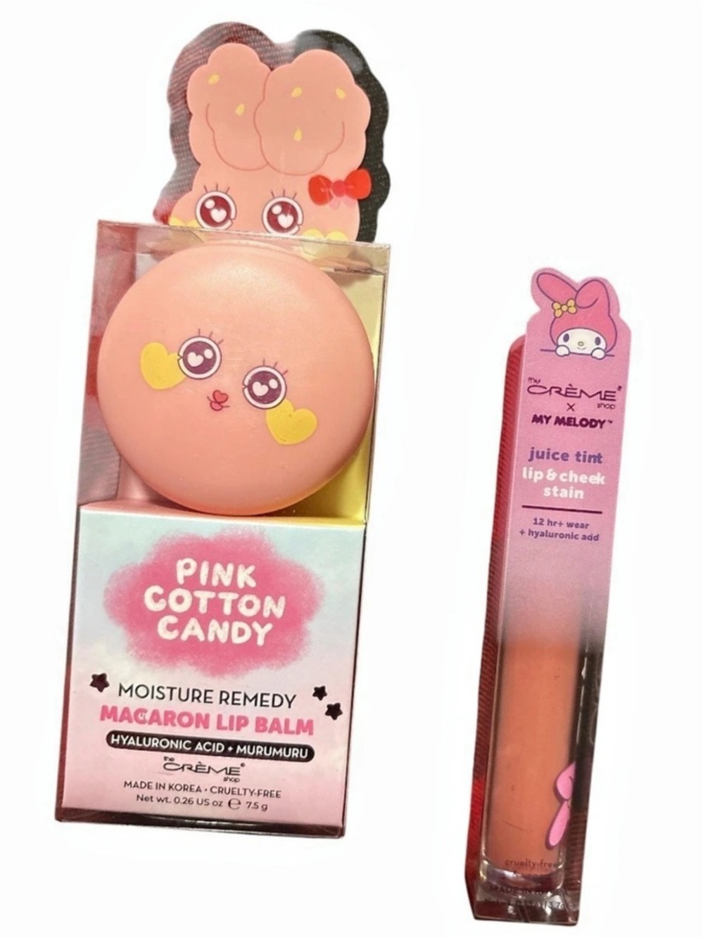 Crème Shop Pink Cotton Candy Macaron Lip Balm & My Melody Juice Tint Lip Bundle